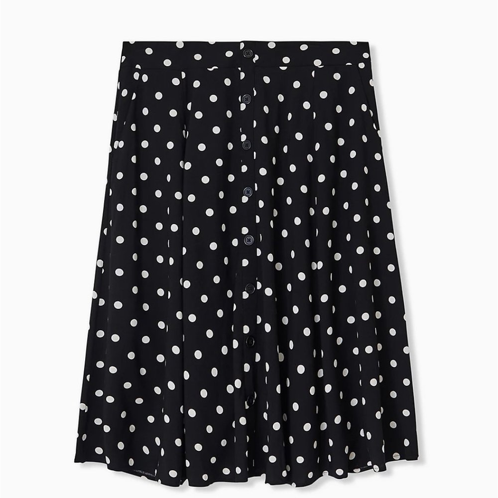 Black and White Polka Dot Button Midi Skirt